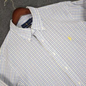 Ralph Lauren Mens Slim Fit Oxford Button Down Shirt 16.5 34/35 Blue Plaid
